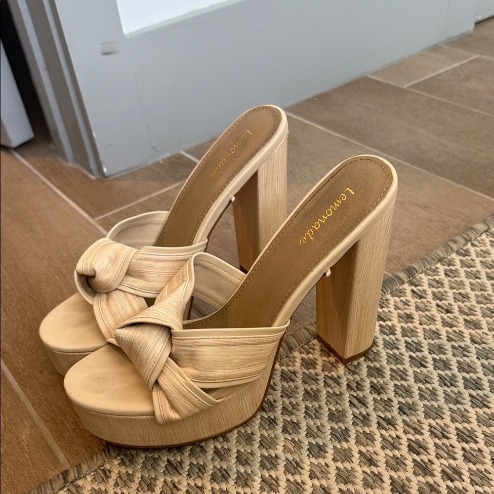 Princess Polly Cream Platform Heels